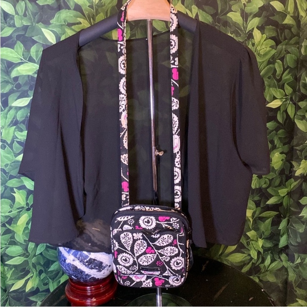 Vera Bradley Disney Parks Paisley Black & Pink Crossbody Bag w Mickey Mouse EUC